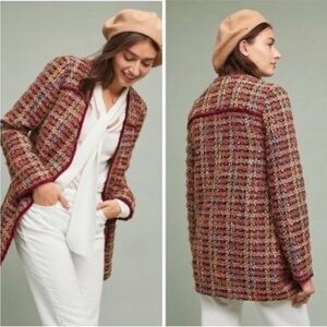 Anthropologie Ett:twa Harlequin Longline Tweed Blazer Size Small Wool Blend